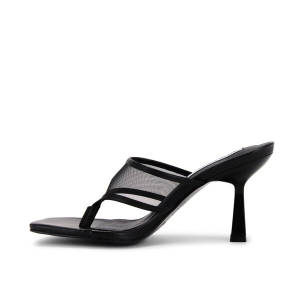 Steve Madden Rabin-M Heel in Black Leather Thong Heeled Flip Flop Sandal Heels - Picture 5 of 14